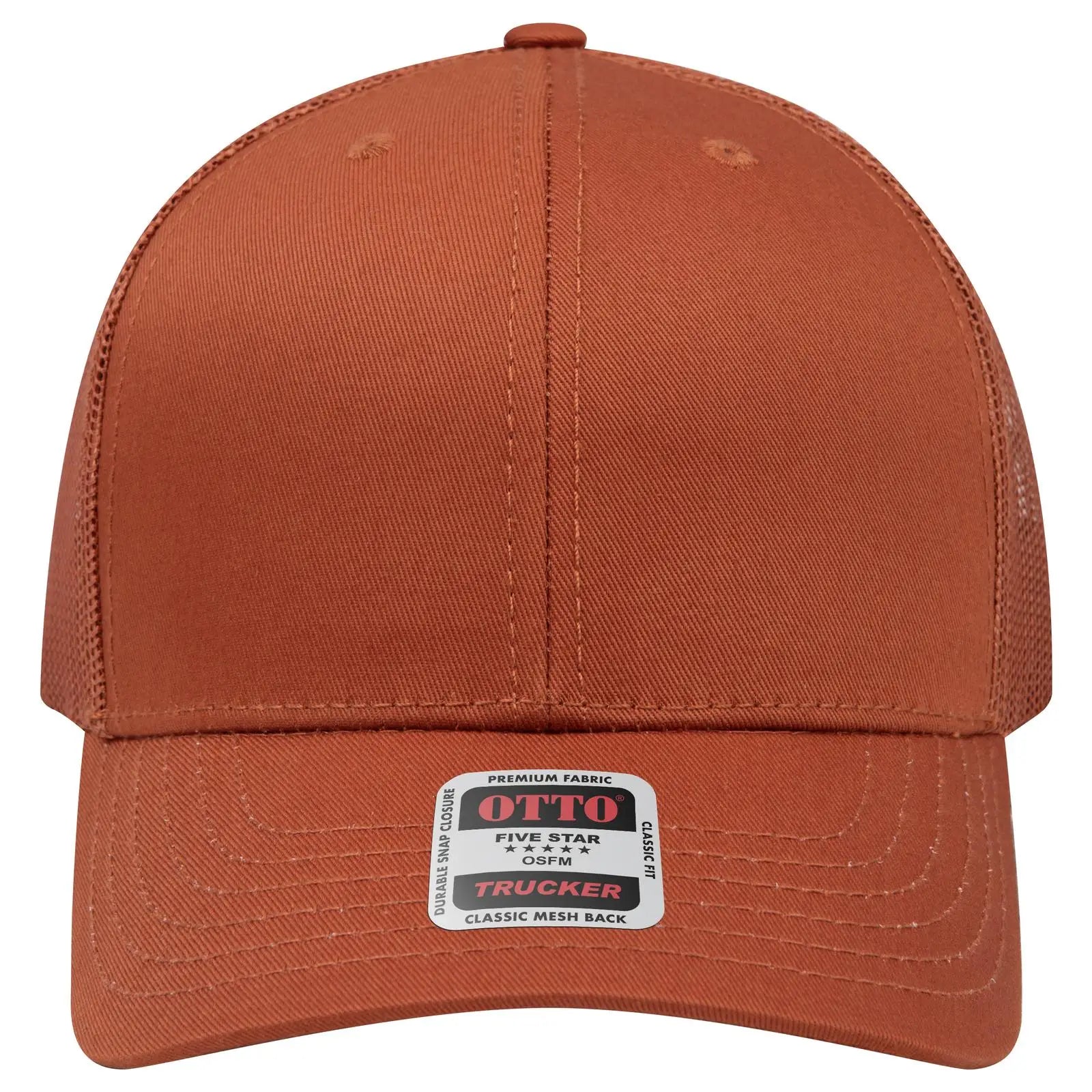 Otto 112-1 6 Panel Mid Profile Mesh Back Trucker Cap - Tx. Orange - 7 3/8’’ - 5/8’’
