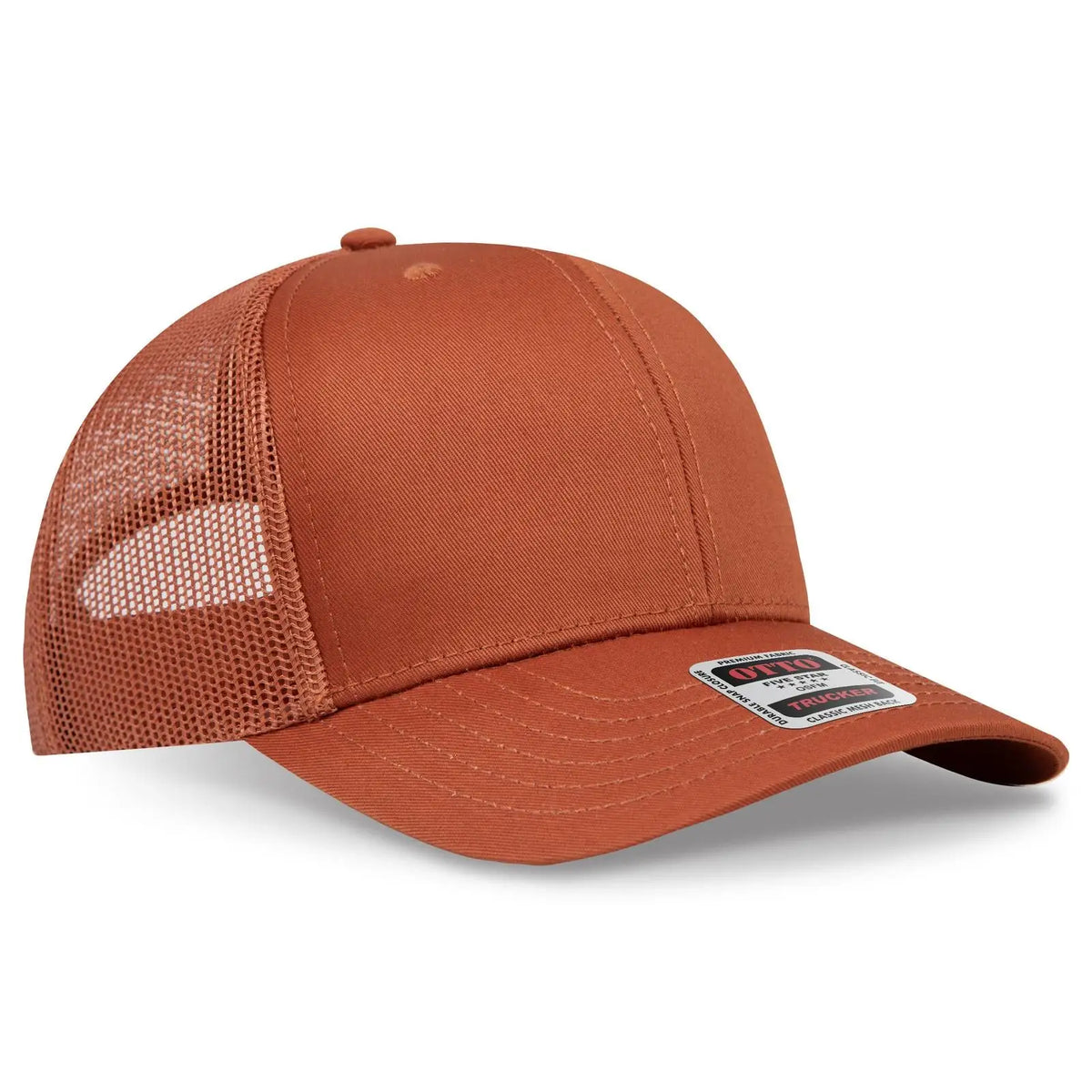 Otto 112-1 6 Panel Mid Profile Mesh Back Trucker Cap - Tx. Orange - 7 3/8’’ - 5/8’’