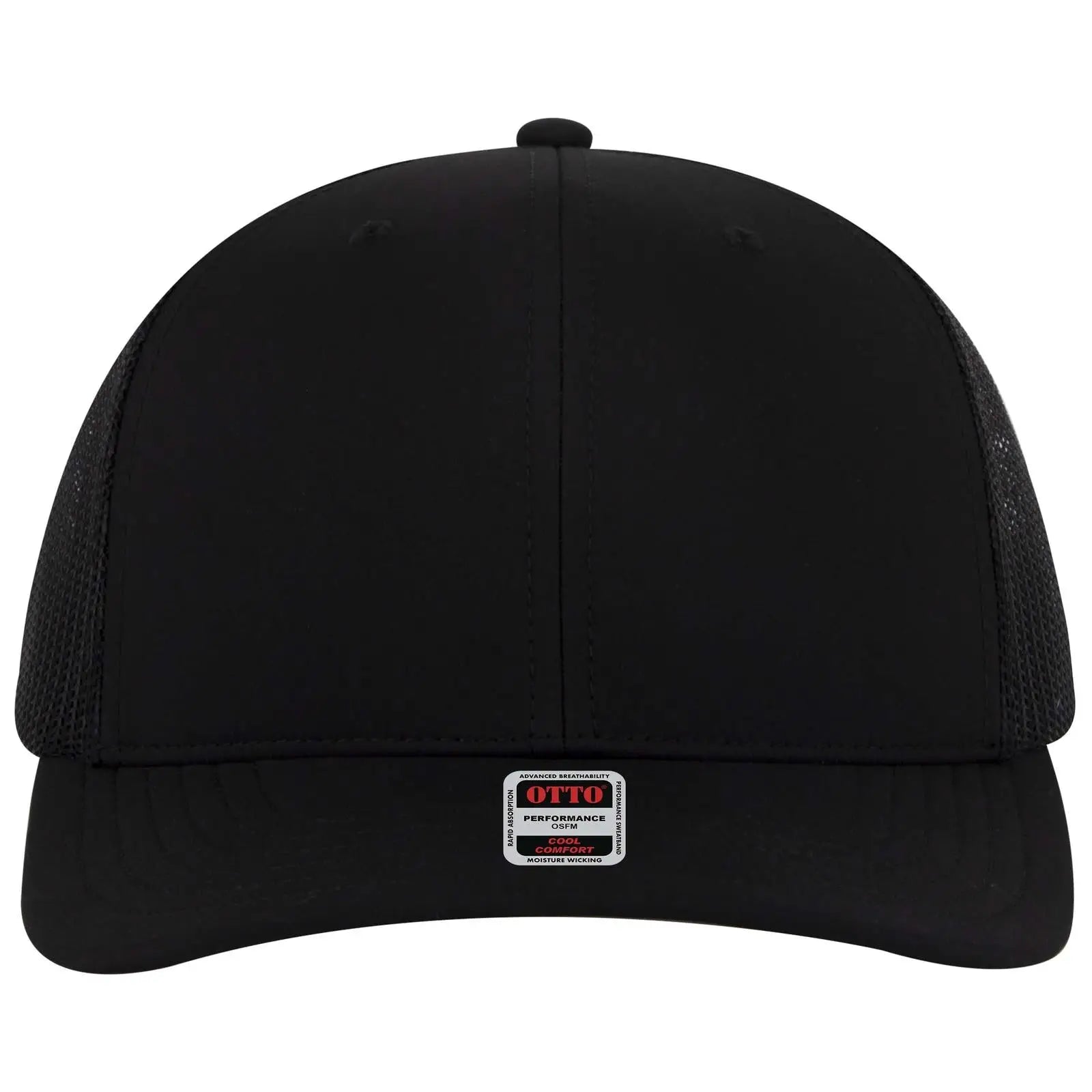 Otto 112-3 6 Panel Mid Profile Mesh Back Trucker Cap - Black - 7 3/8’’ - 5/8’’