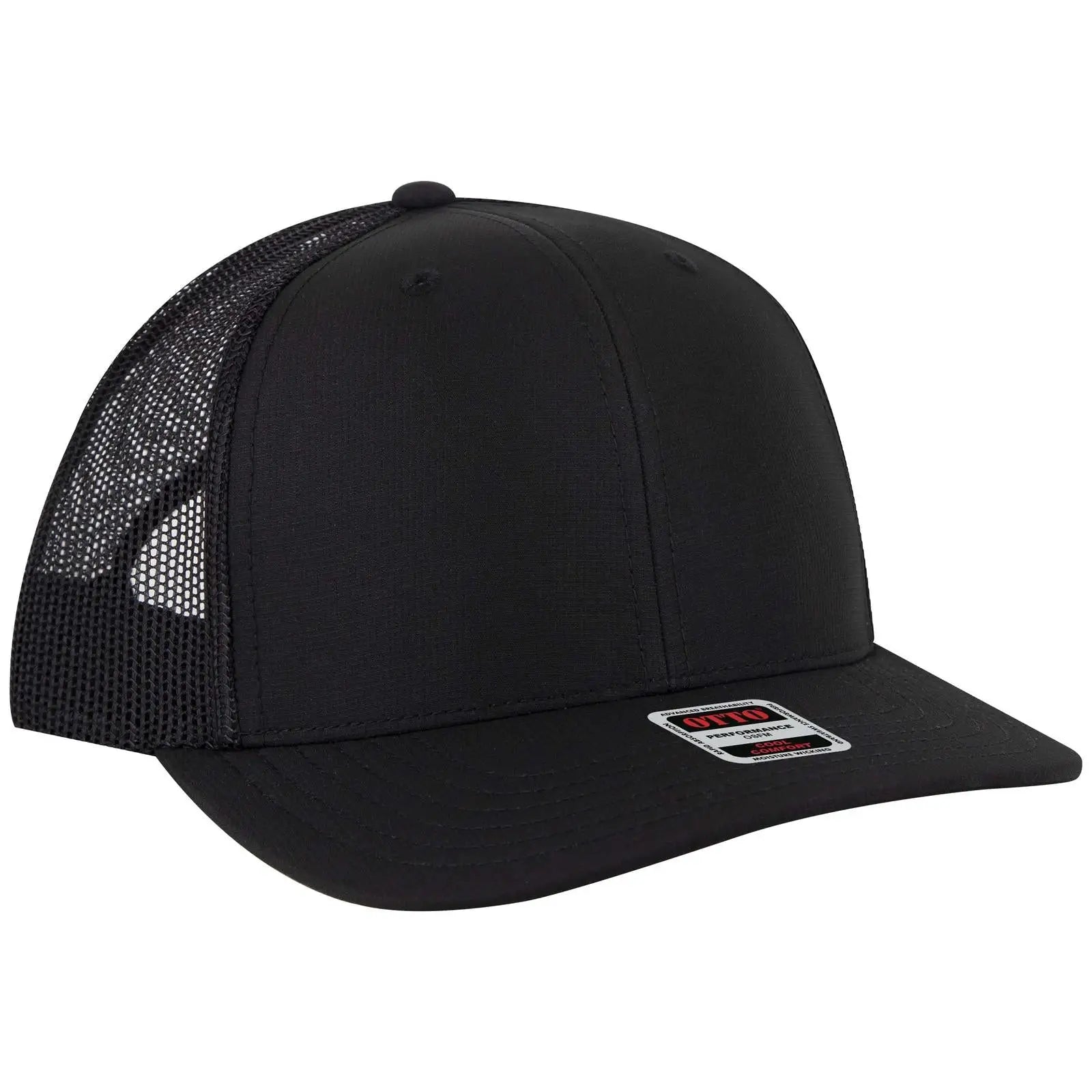 Otto 112-3 6 Panel Mid Profile Mesh Back Trucker Cap - Black - 7 3/8’’ - 5/8’’