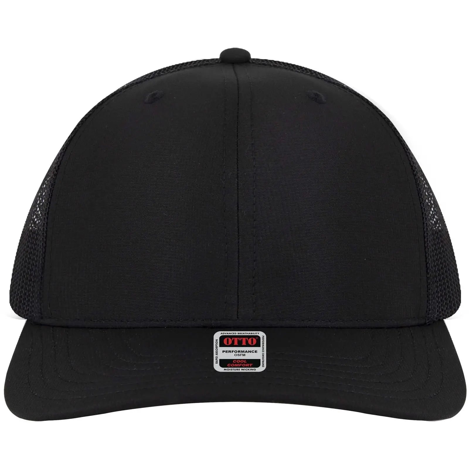 Otto 112-3 6 Panel Mid Profile Mesh Back Trucker Cap - Black - 7 3/8’’ - 5/8’’