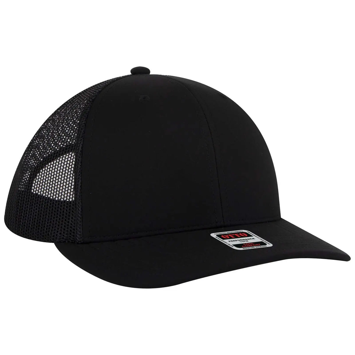 Otto 112-3 6 Panel Mid Profile Mesh Back Trucker Cap - Black - 7 3/8’’ - 5/8’’