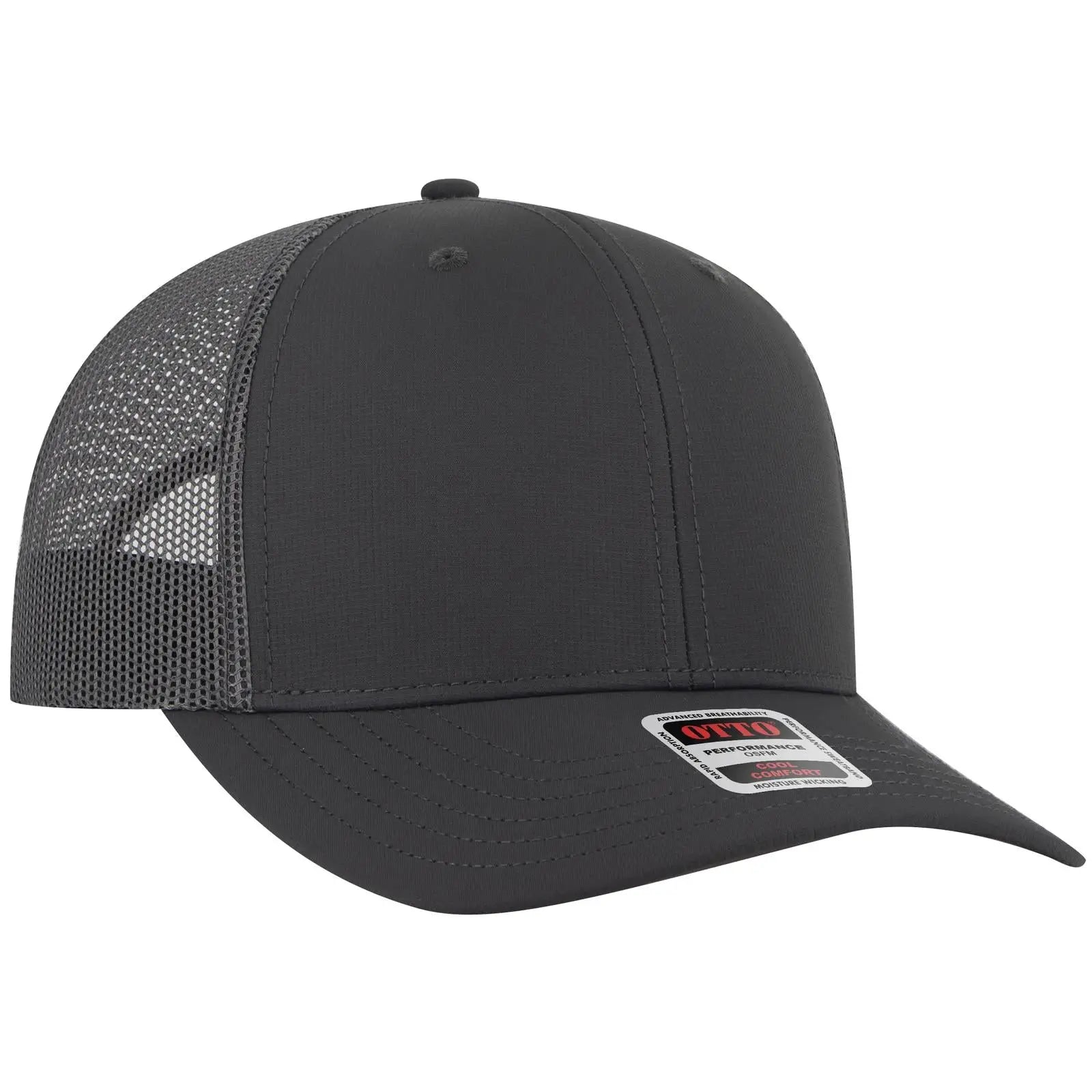 Otto 112-3 6 Panel Mid Profile Mesh Back Trucker Cap - Char. Gray - 7 3/8’’ - 5/8’’