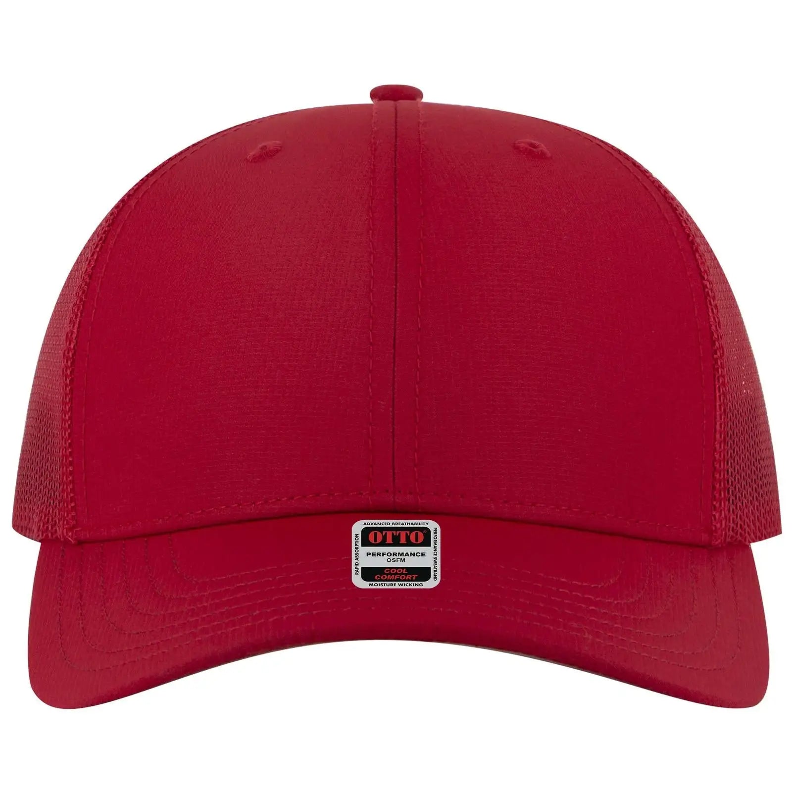 Otto 112-3 6 Panel Mid Profile Mesh Back Trucker Cap - Red - 7 3/8’’ - 5/8’’