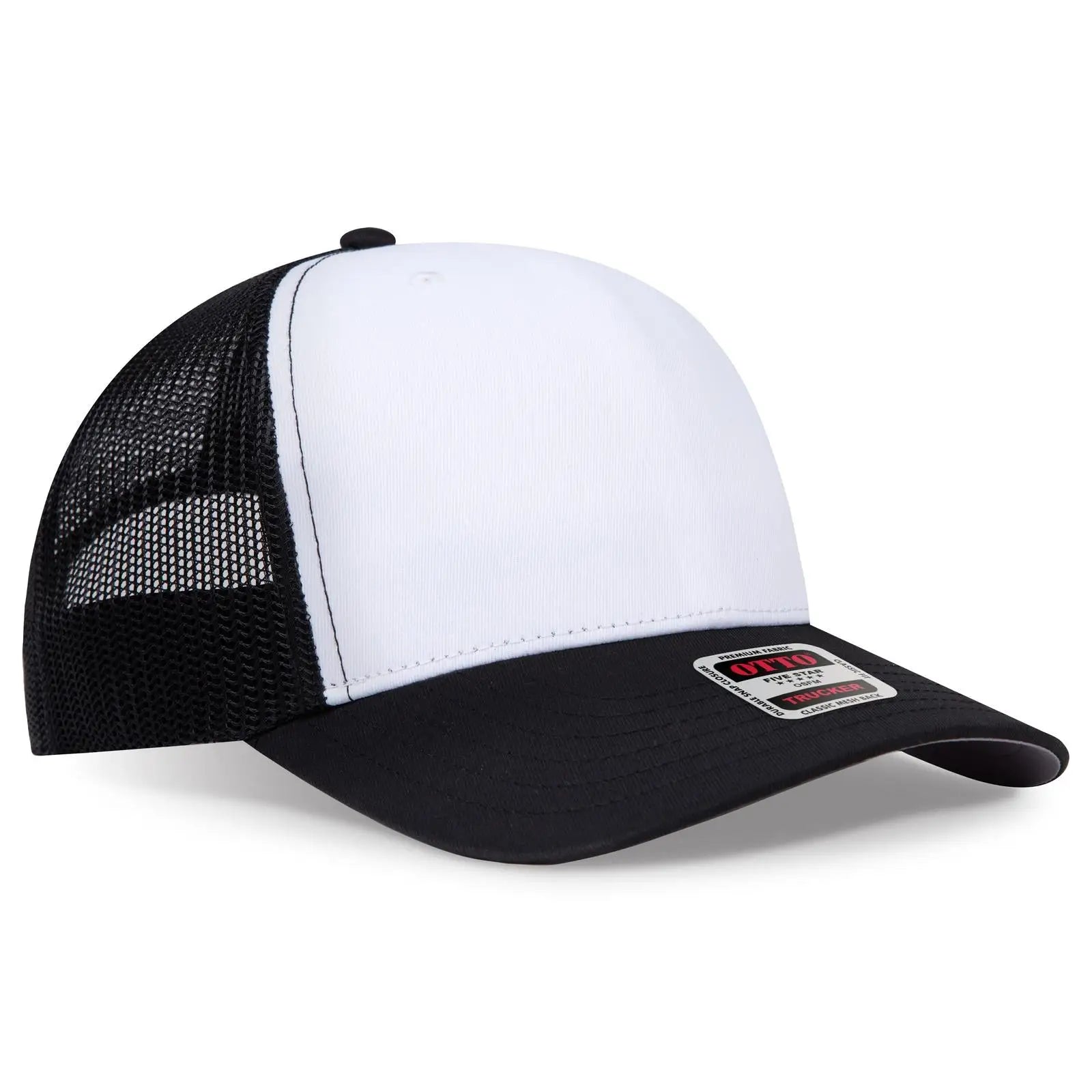Otto 1120-1 Seamless 6 Panel Mid Profile Mesh Back Trucker Cap - Blk/wht/blk - 7 3/8’’ - 5/8’’