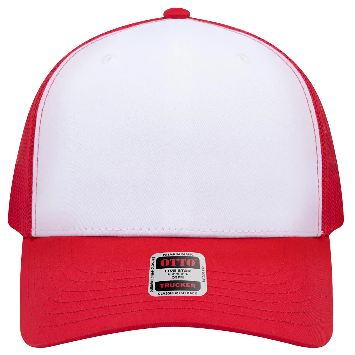 Otto 1120-1 Seamless 6 Panel Mid Profile Mesh Back Trucker Cap - Red/wht/red - 7 3/8’’ - 5/8’’