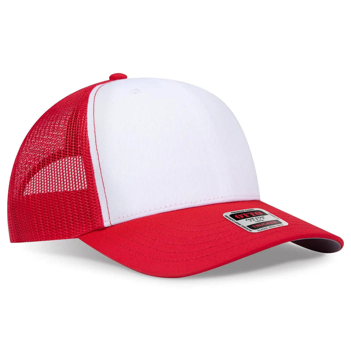 Otto 1120-1 Seamless 6 Panel Mid Profile Mesh Back Trucker Cap - Red/wht/red - 7 3/8’’ - 5/8’’