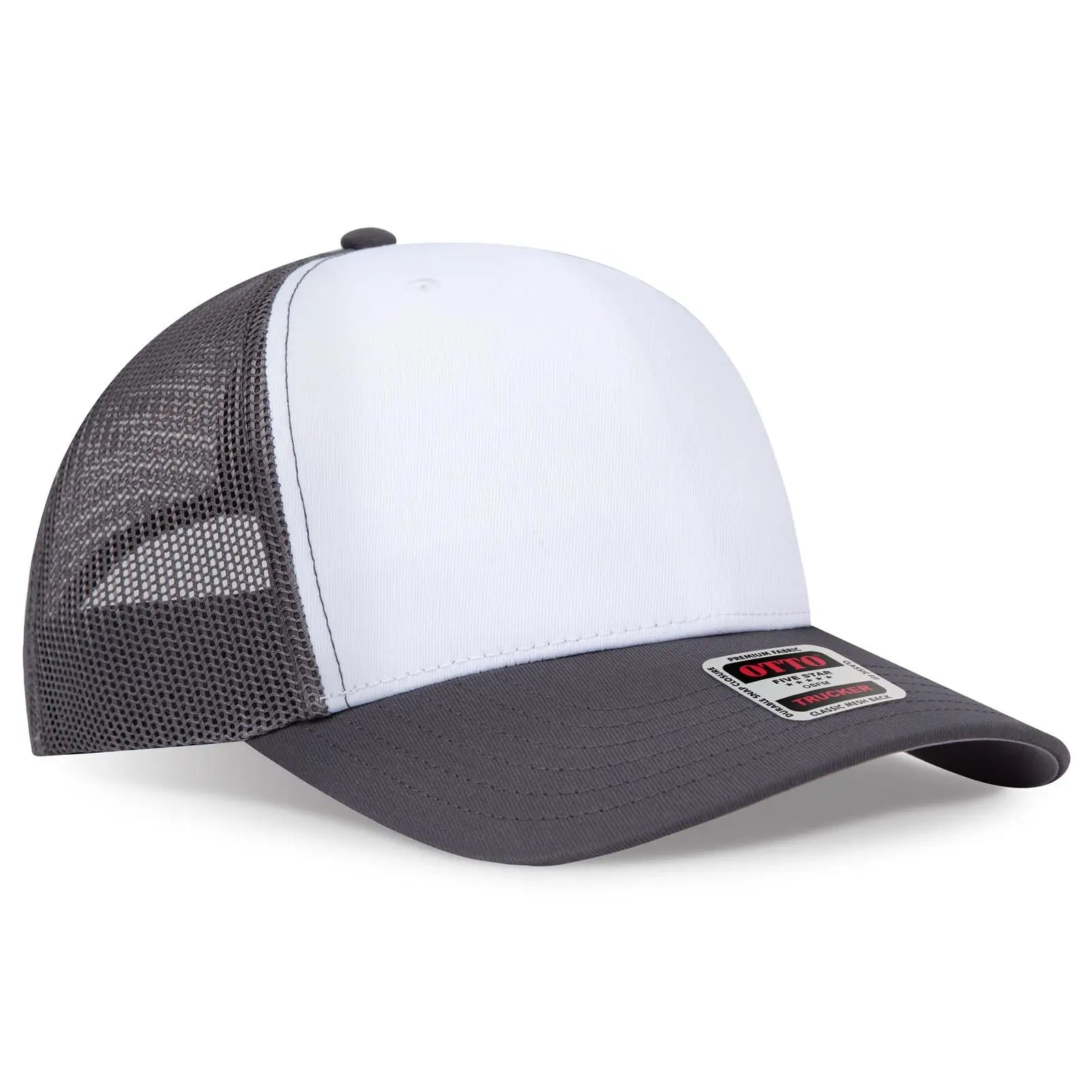 Otto 1120-1 Seamless 6 Panel Mid Profile Mesh Back Trucker Cap - Ch.gry/wht/ch.gry - 7 3/8’’ - 5/8’’