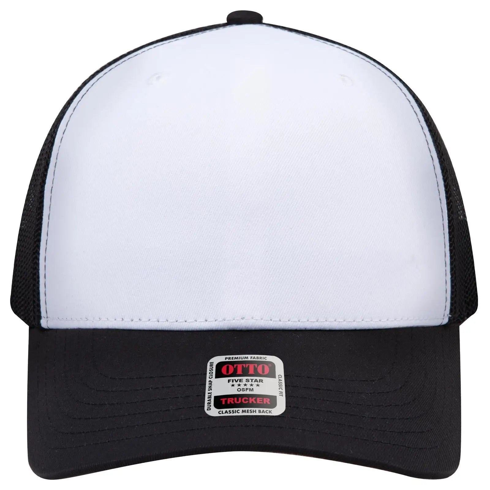 Otto 1120-1 Seamless 6 Panel Mid Profile Mesh Back Trucker Cap - Blk/wht/blk - 7 3/8’’ - 5/8’’
