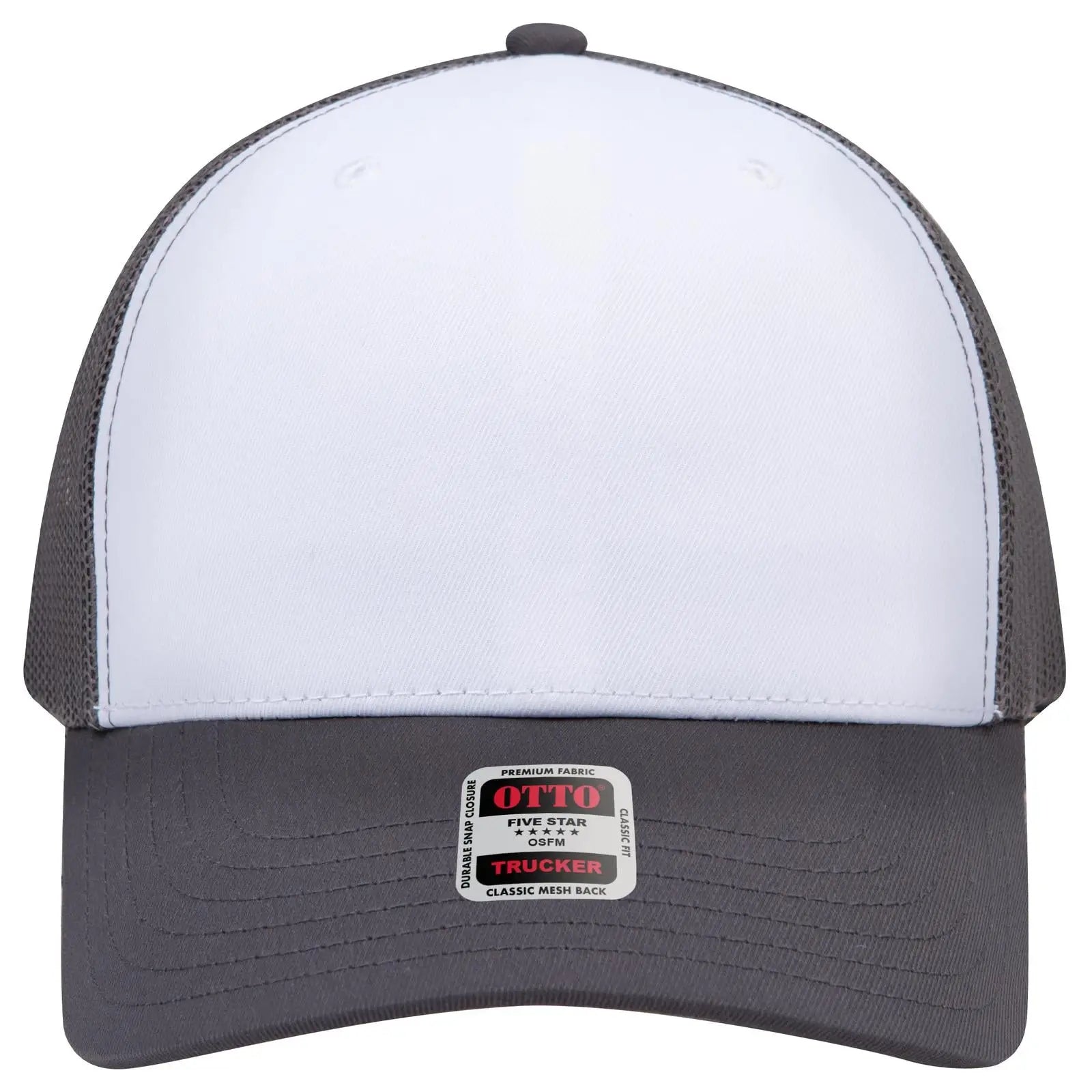 Otto 1120-1 Seamless 6 Panel Mid Profile Mesh Back Trucker Cap - Ch.gry/wht/ch.gry - 7 3/8’’ - 5/8’’