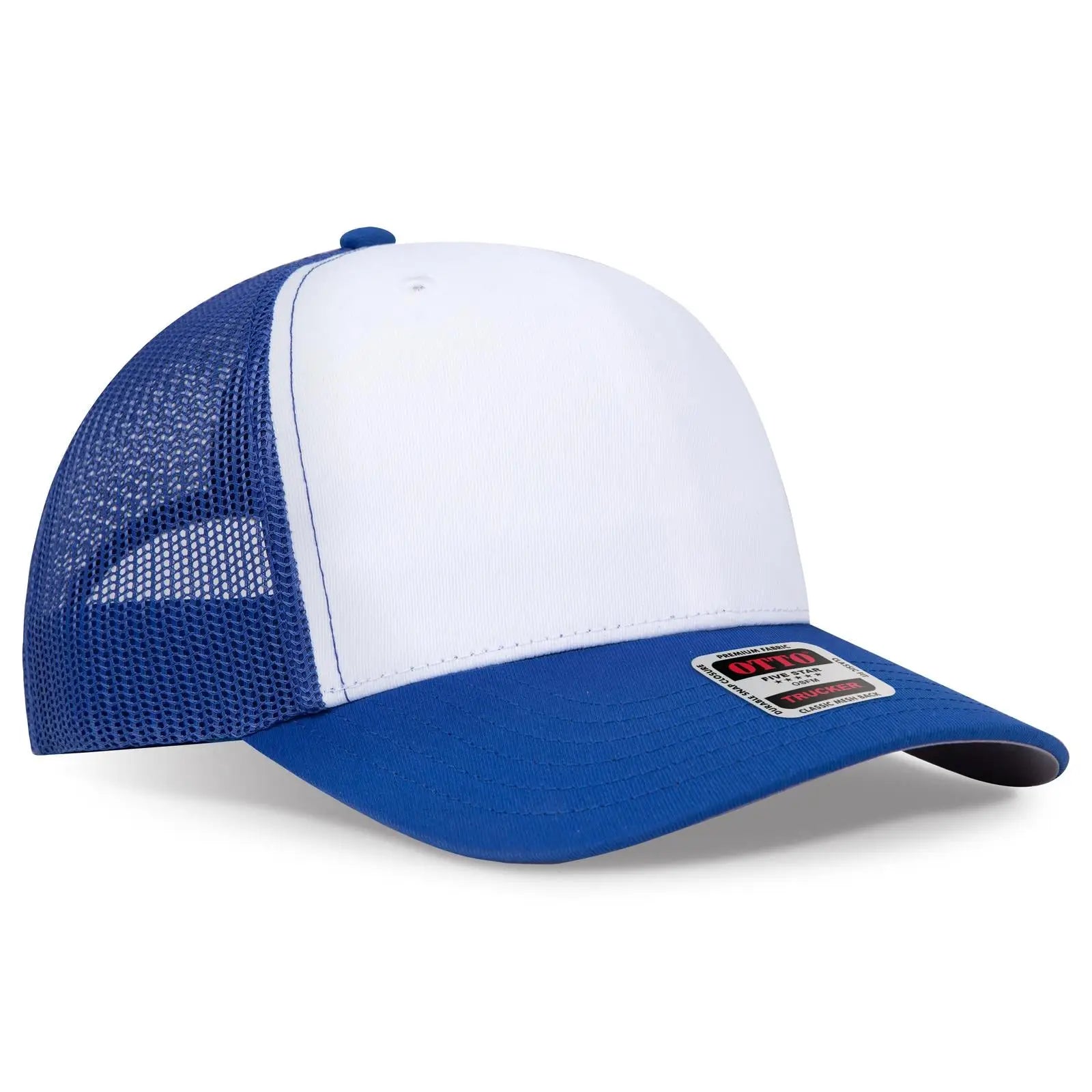 Otto 1120-1 Seamless 6 Panel Mid Profile Mesh Back Trucker Cap - Ryl/wht/ryl - 7 3/8’’ - 5/8’’