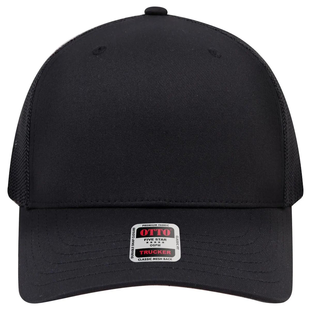 Otto 1120-1 Seamless 6 Panel Mid Profile Mesh Back Trucker Cap - Black - 7 3/8’’ - 5/8’’