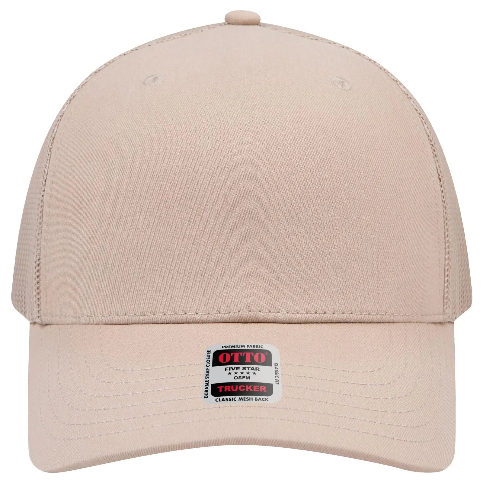 Otto 1120-1 Seamless 6 Panel Mid Profile Mesh Back Trucker Cap - Khaki - 7 3/8’’ - 5/8’’
