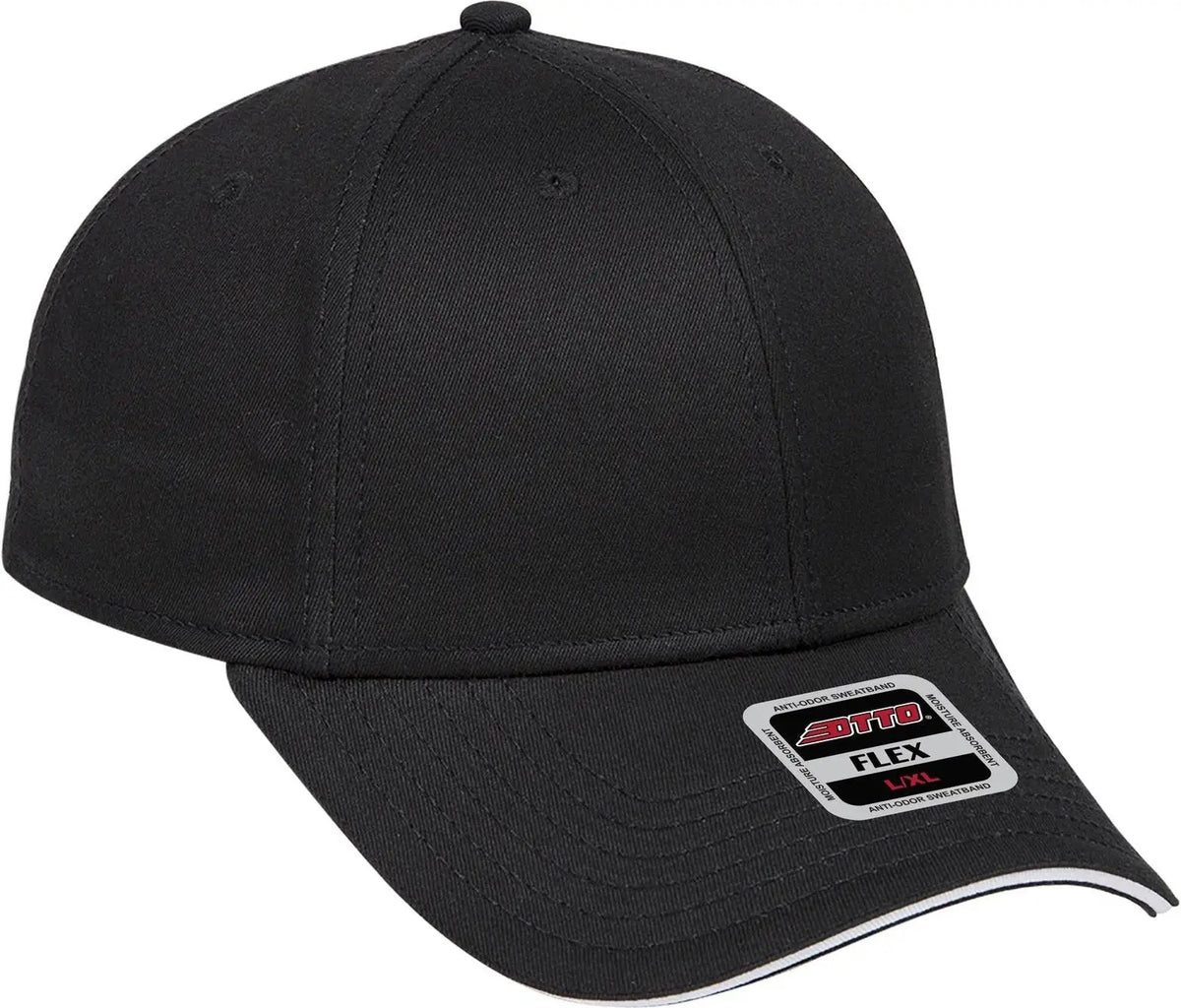 Otto 12-1163 ?Otto Flex’ Fitted 6 Panel Low Profile Baseball Cap - Blk/blk/wht - 7’’ - 7 1/4’’