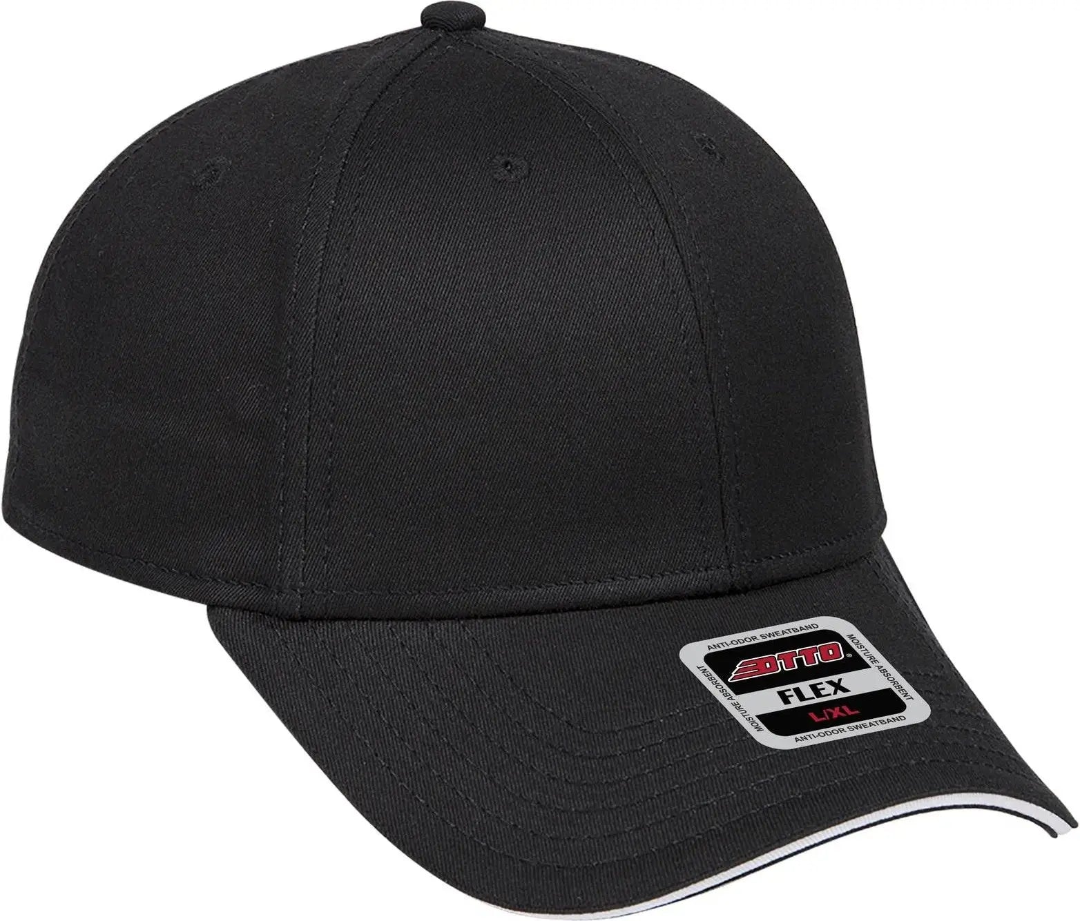 Otto 12-1163 ?Otto Flex’ Fitted 6 Panel Low Profile Baseball Cap - Blk/blk/wht - 7’’ - 7 1/4’’