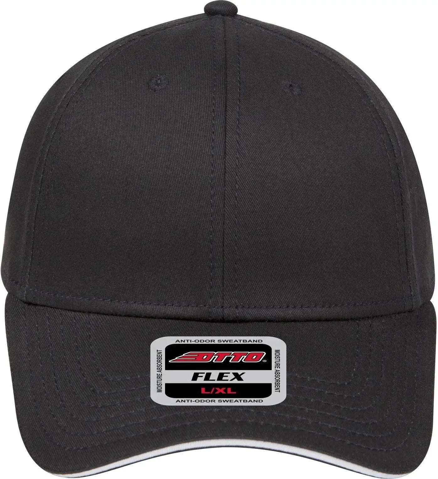 Otto 12-1163 ?Otto Flex’ Fitted 6 Panel Low Profile Baseball Cap - Blk/blk/wht - 7’’ - 7 1/4’’