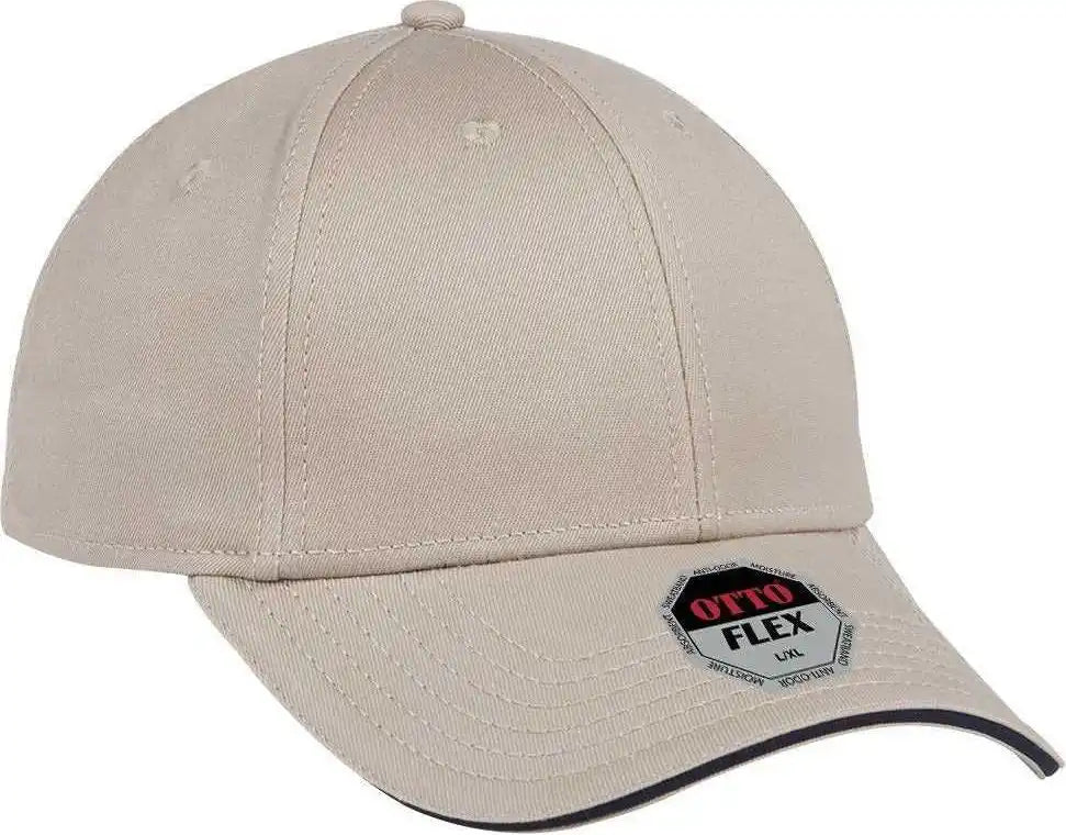 Otto 12-1163 Stretchable Superior Cotton Twill Sandwich Visor Flex 6 Panel Low Profile Baseball Cap - Khaki Navy - S/m