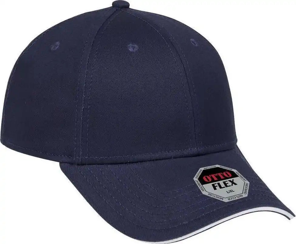 Otto 12-1163 Stretchable Superior Cotton Twill Sandwich Visor Flex 6 Panel Low Profile Baseball Cap - Navy White - S/m