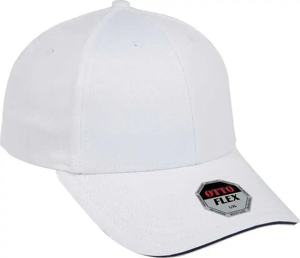 Otto 12-1163 Stretchable Superior Cotton Twill Sandwich Visor Flex 6 Panel Low Profile Baseball Cap - White Navy - S/m