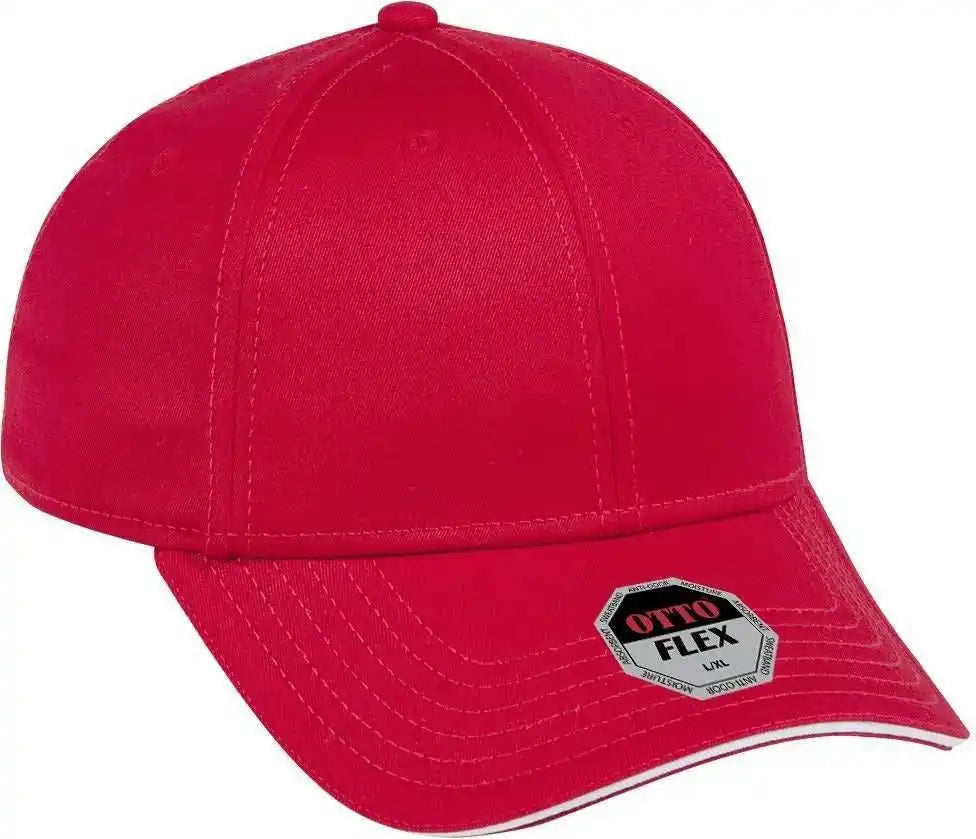 Otto 12-1163 Stretchable Superior Cotton Twill Sandwich Visor Flex 6 Panel Low Profile Baseball Cap - Red White - S/m