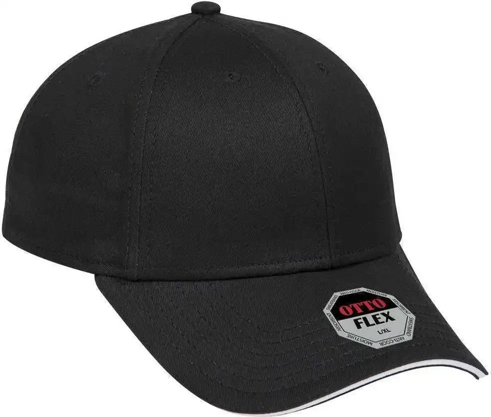 Otto 12-1163 Stretchable Superior Cotton Twill Sandwich Visor Flex 6 Panel Low Profile Baseball Cap - Black White - S/m