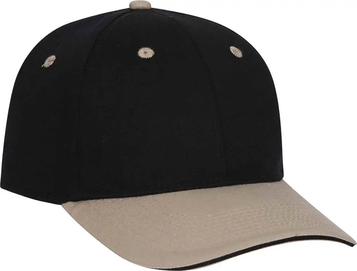 Otto 12-267 Stretchable Deluxe Brushed Cotton Twill Sandwich Visor Low Profile Pro Style Cap (s/m) - Khaki Black - S/m