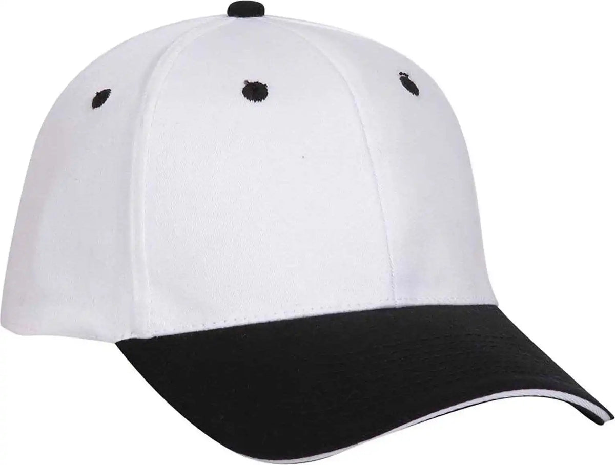Otto 12-267 Stretchable Deluxe Brushed Cotton Twill Sandwich Visor Low Profile Pro Style Cap (s/m) - Black White - S/m