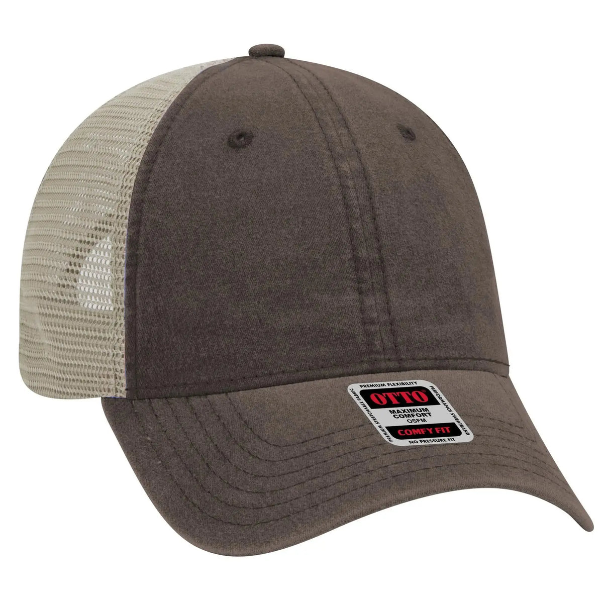 Otto 121-1202 ?Otto Comfy Fit’ 6 Panel Low Profile Mesh Back Trucker Cap - Dk.brn/dk.brn/kha - 7 3/8’’ - 5/8’’