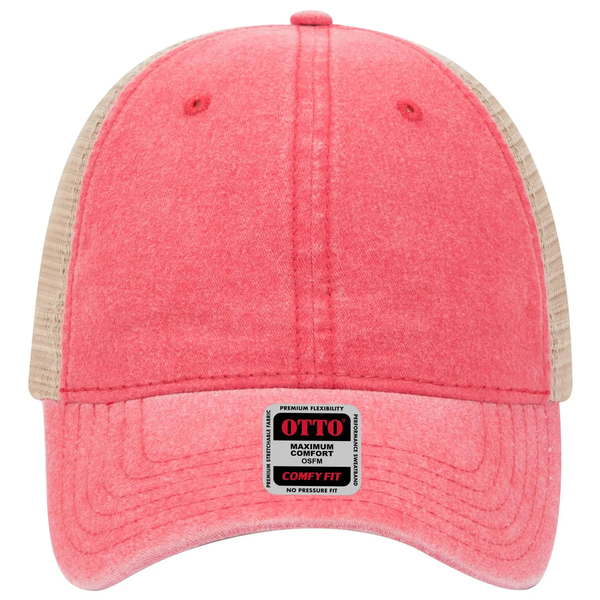 Otto 121-1202 ?Otto Comfy Fit’ 6 Panel Low Profile Mesh Back Trucker Cap - Red/red/kha - 7 3/8’’ - 5/8’’