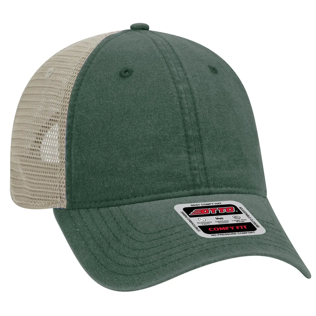 Otto 121-1202 ?Otto Comfy Fit’ 6 Panel Low Profile Mesh Back Trucker Cap - Dk.grn/dk.grn/kha - 7 3/8’’ - 5/8’’