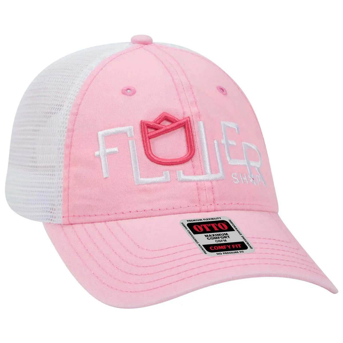 Otto 121-1202 ?Otto Comfy Fit’ 6 Panel Low Profile Mesh Back Trucker Cap - Pnk/pnk/wht - 7 3/8’’ - 5/8’’
