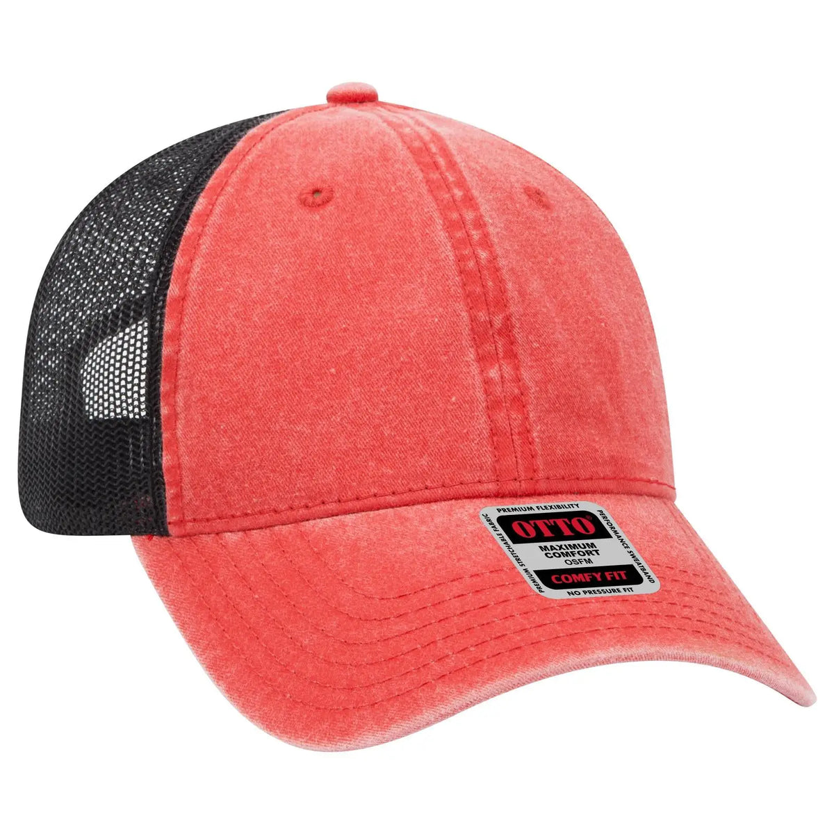 Otto 121-1202 ?Otto Comfy Fit’ 6 Panel Low Profile Mesh Back Trucker Cap - Red/red/blk - 7 3/8’’ - 5/8’’