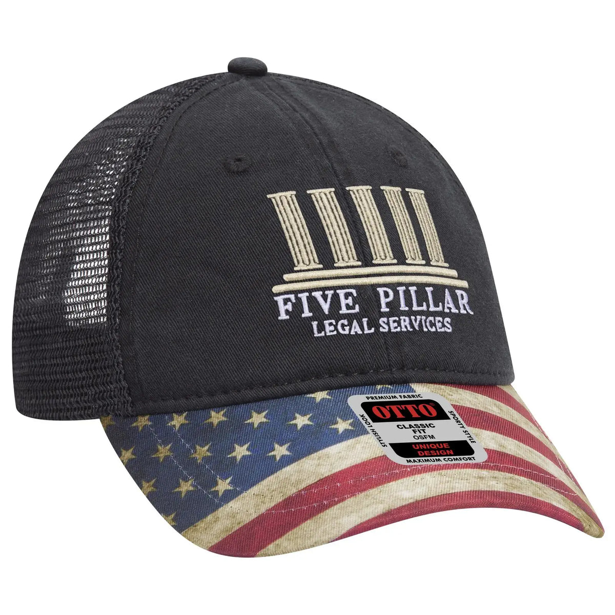 Otto 121-1281 6 Panel Low Profile Mesh Back Trucker Dad Cap - Black - 7 3/8’’ - 5/8’’