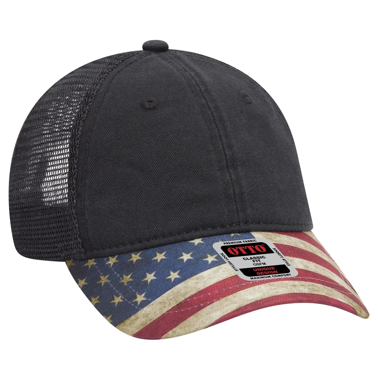 Otto 121-1281 6 Panel Low Profile Mesh Back Trucker Dad Cap - Black