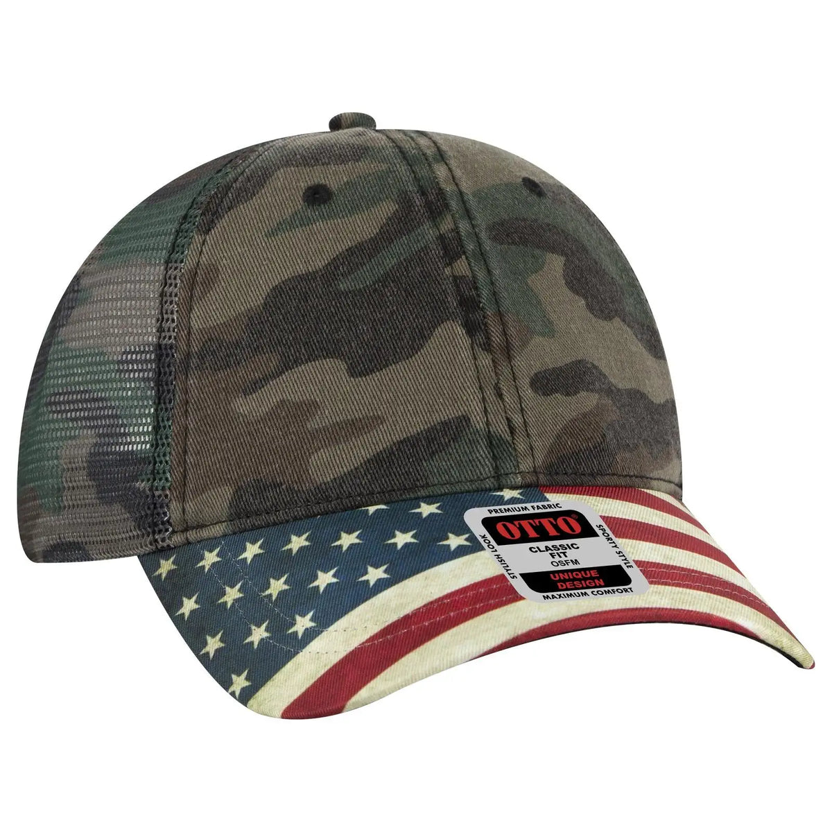 Otto 121-1281 6 Panel Low Profile Mesh Back Trucker Dad Cap - Camo 004 - 7 3/8’’ - 5/8’’