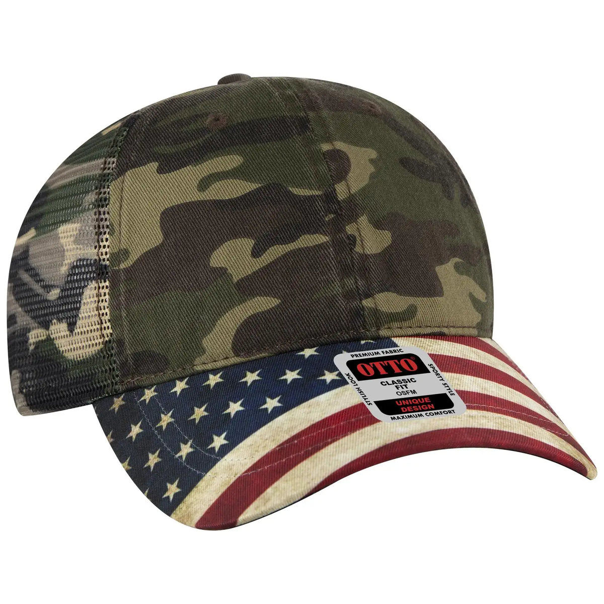 Otto 121-1281 6 Panel Low Profile Mesh Back Trucker Dad Cap - Camo 008 - 7 3/8’’ - 5/8’’