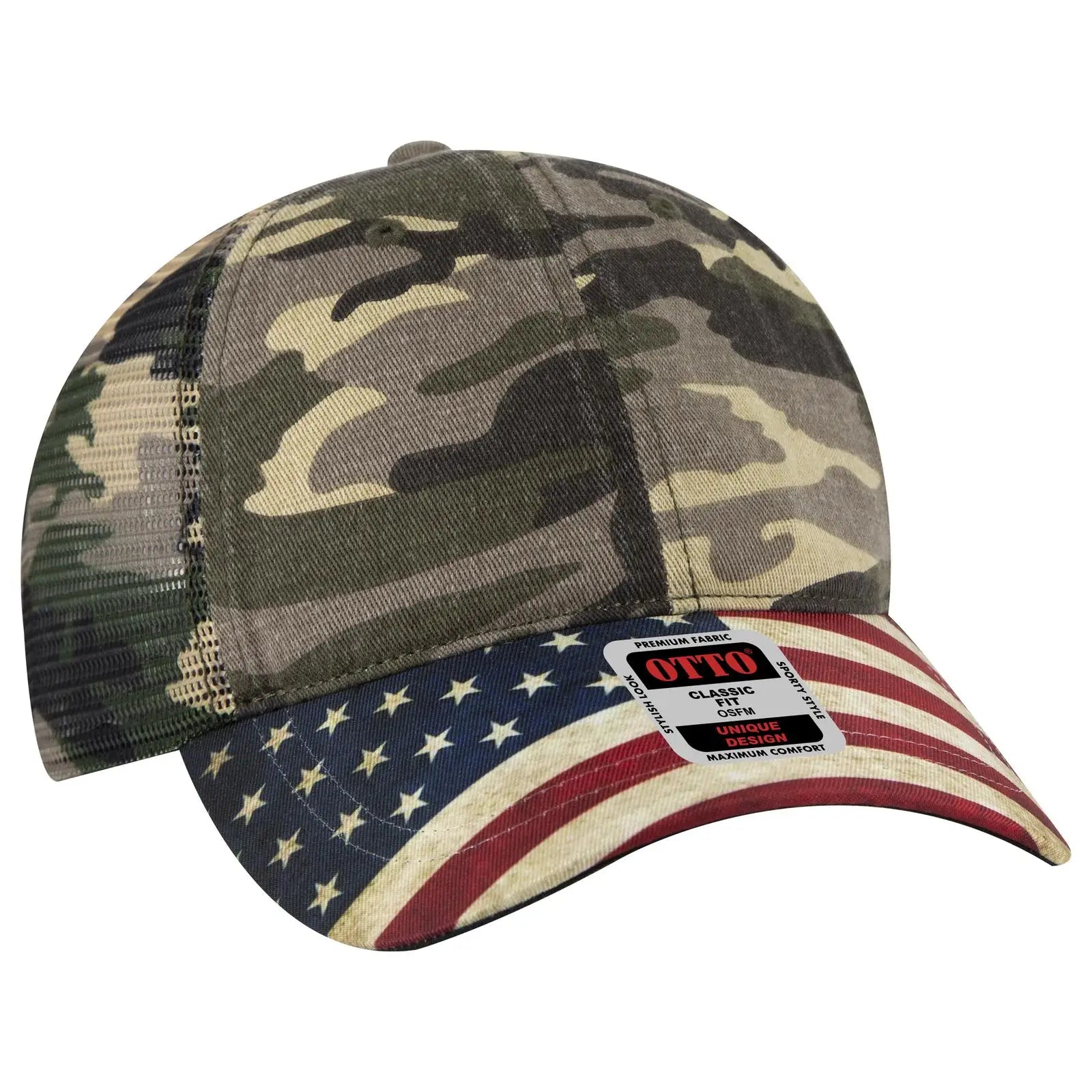 Otto 121-1281 6 Panel Low Profile Mesh Back Trucker Dad Cap - Camo 010 - 7 3/8’’ - 5/8’’