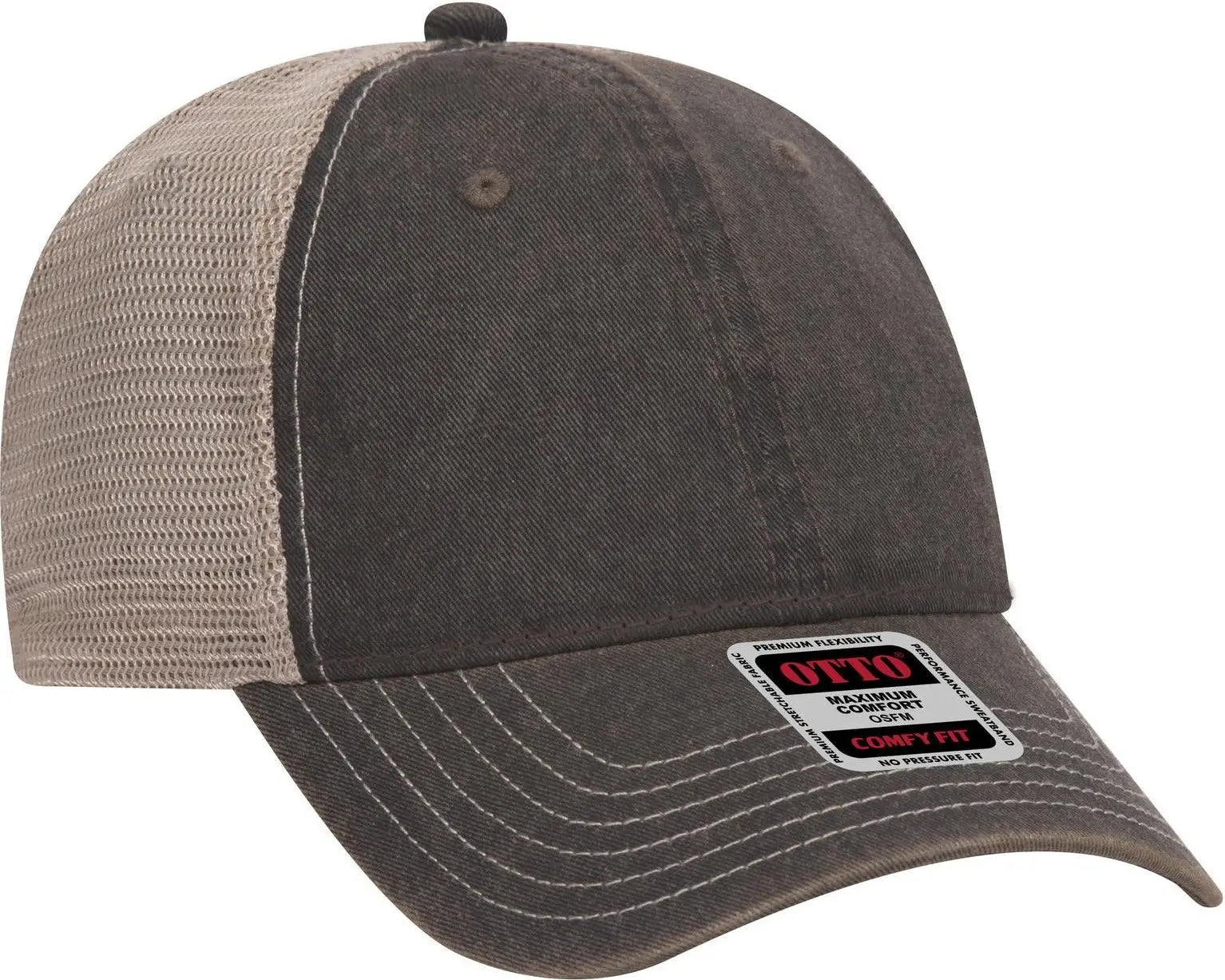 Otto 121-1297 6 Panel Low Profile Mesh Back Trucker Dad Cap - Blk/blk/kha - 1/2’’ - 7 5/8’’