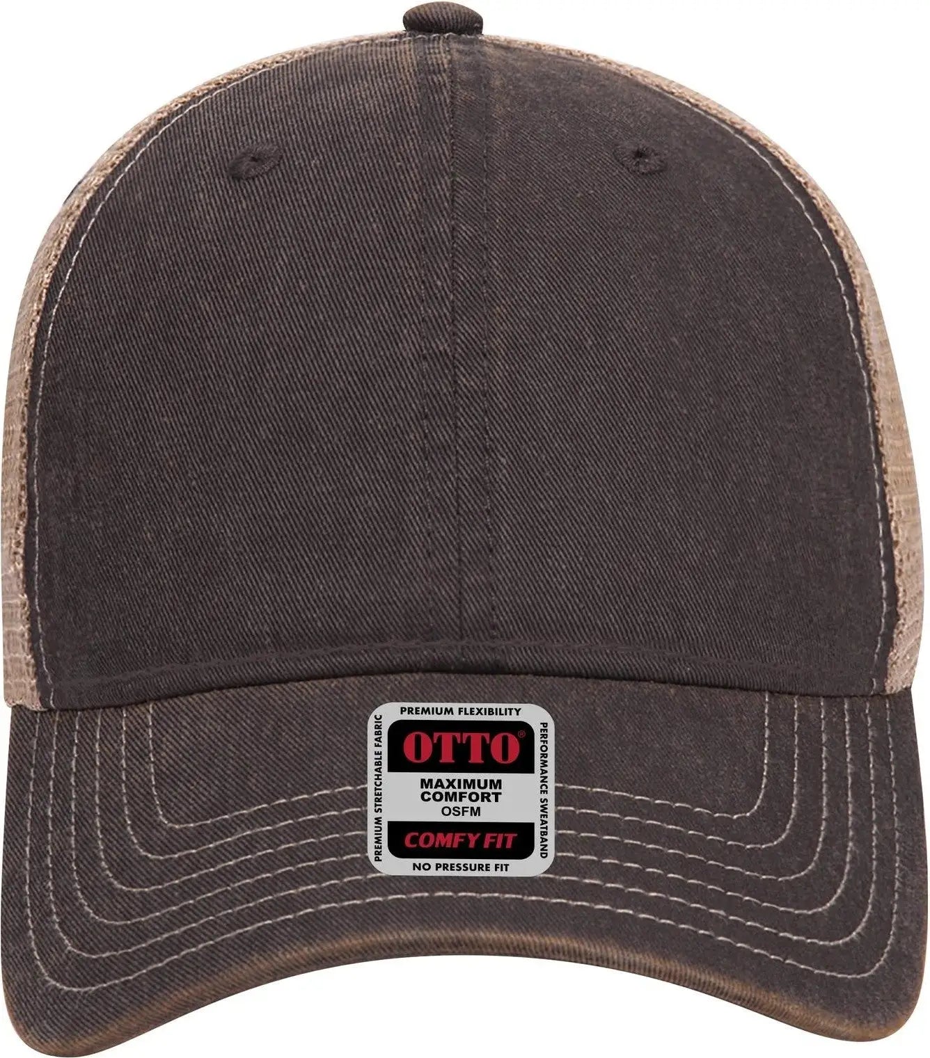 Otto 121-1297 6 Panel Low Profile Mesh Back Trucker Dad Cap - Blk/blk/kha - 1/2’’ - 7 5/8’’