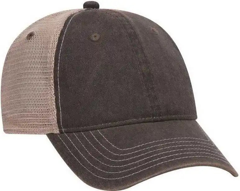 Otto 121 1297 6 Panel Low Profile Soft Polyester Mesh Back Baseball Cap Black Khaki / one Size Fits Most
