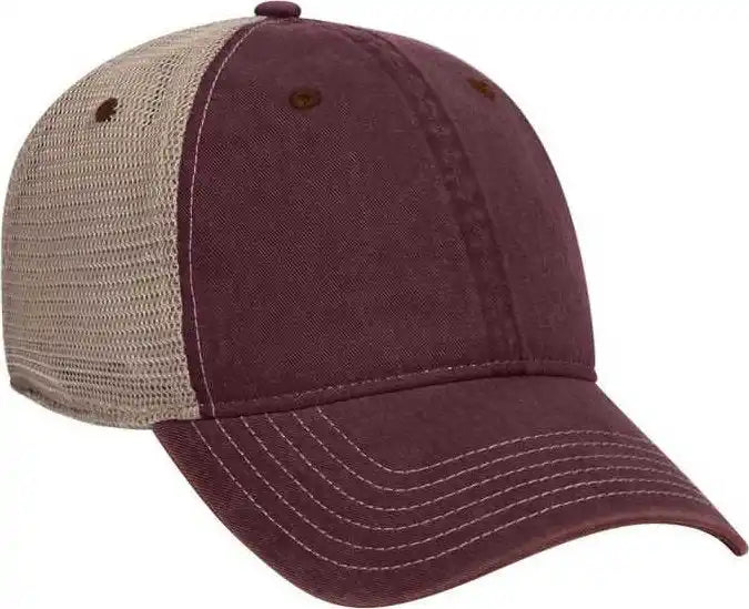 Otto 121 1297 6 Panel Low Profile Soft Polyester Mesh Back Baseball Cap Maroon Khaki / one Size Fits Most