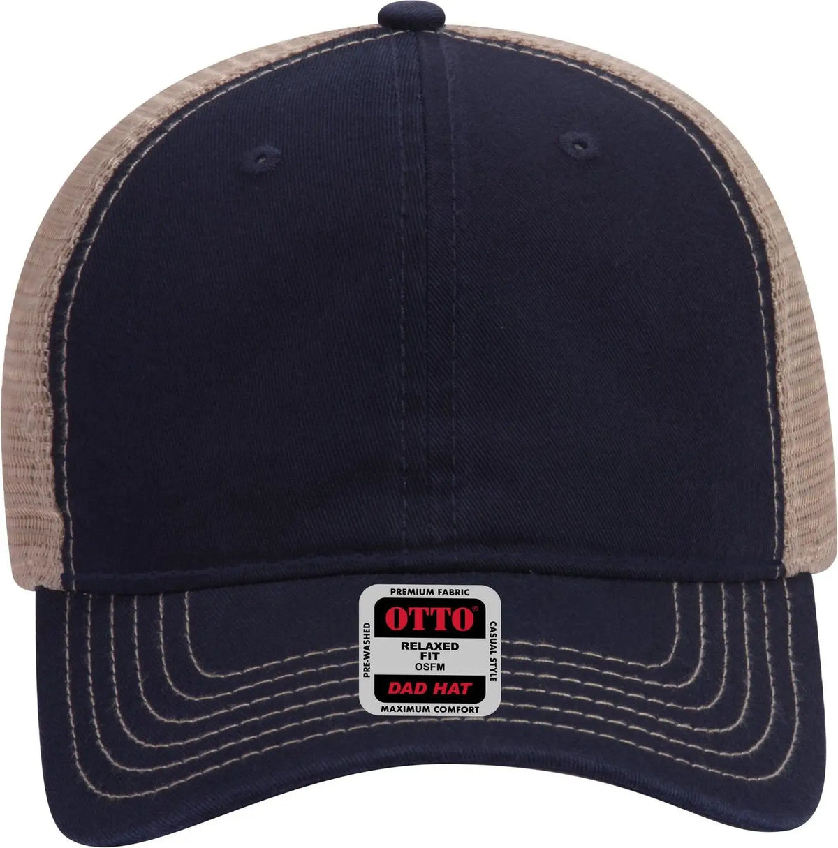 Otto 121-858 6 Panel Low Profile Mesh Back Trucker Dad Cap - Nvy/nvy/kha - 1/2’’ - 7 5/8’’