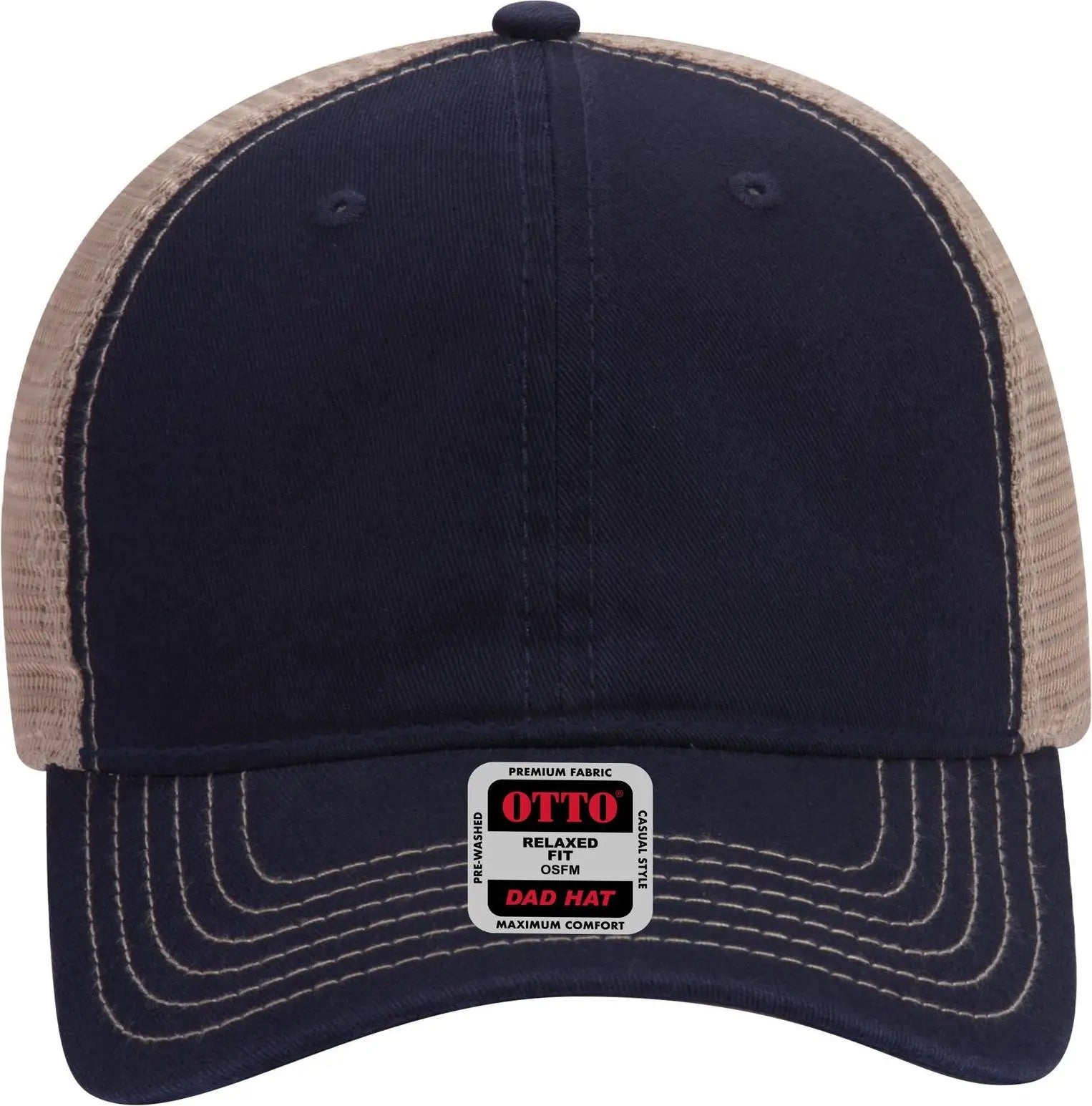 Otto 121-858 6 Panel Low Profile Mesh Back Trucker Dad Cap - Nvy/nvy/kha - 1/2’’ - 7 5/8’’