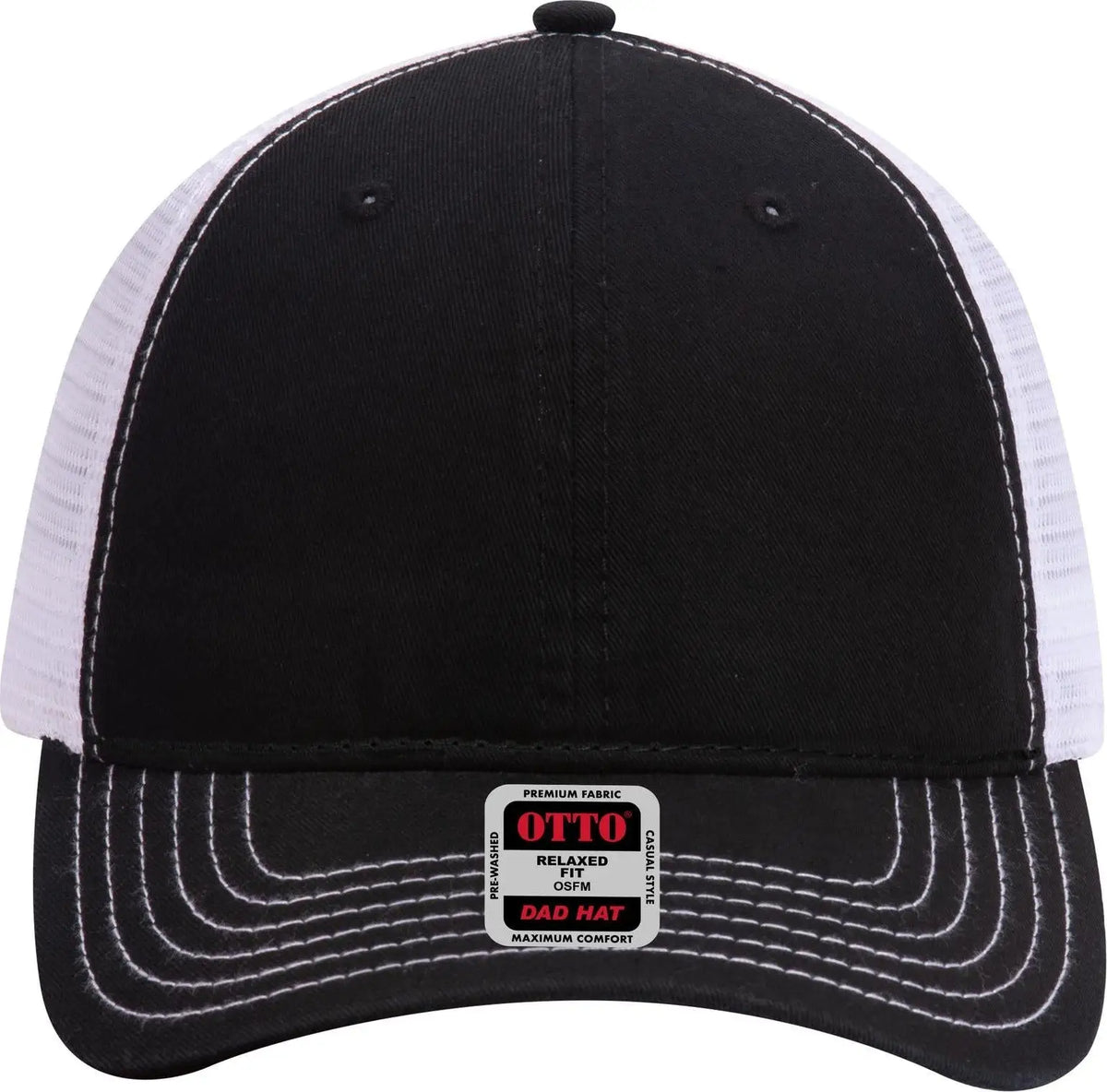 Otto 121-858 6 Panel Low Profile Mesh Back Trucker Dad Cap - Blk/blk/wht - 1/2’’ - 7 5/8’’