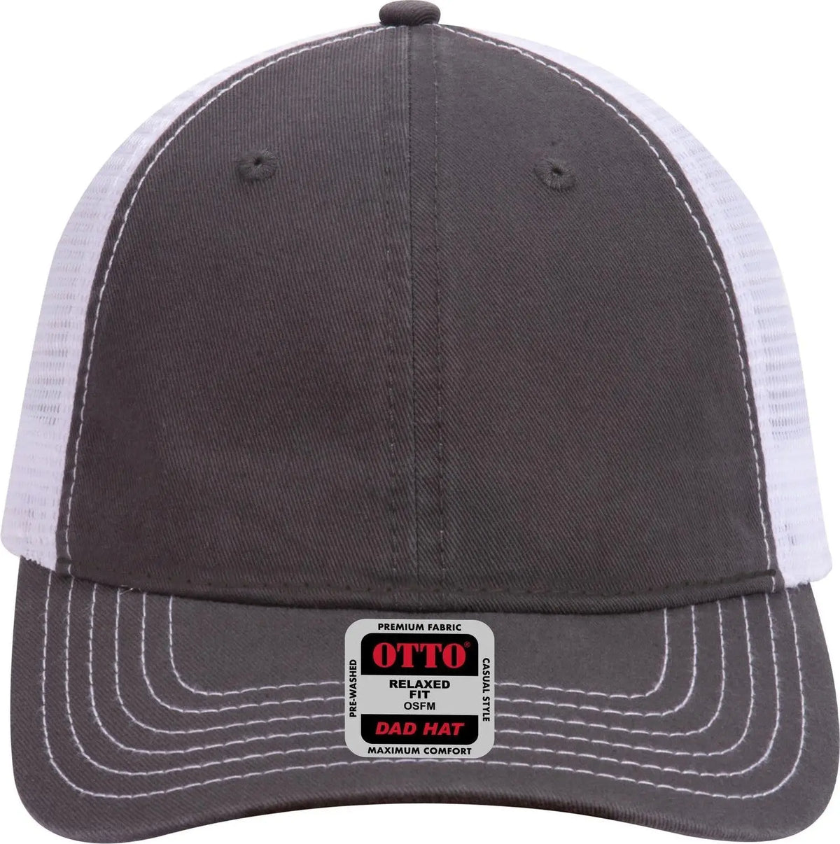 Otto 121-858 6 Panel Low Profile Mesh Back Trucker Dad Cap - Ch.gry/ch.gry/wht - 1/2’’ - 7 5/8’’