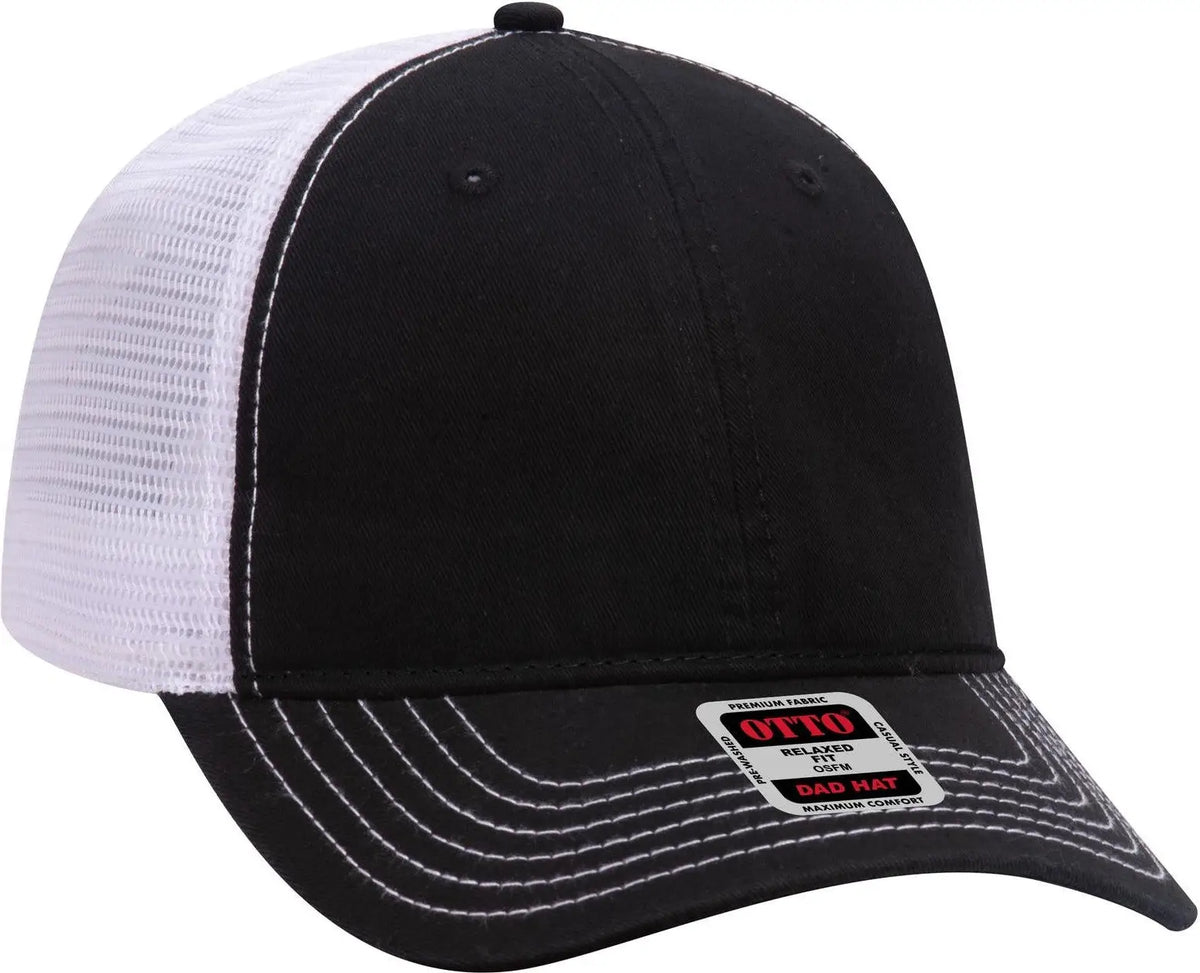 Otto 121-858 6 Panel Low Profile Mesh Back Trucker Dad Cap - Blk/blk/wht - 1/2’’ - 7 5/8’’