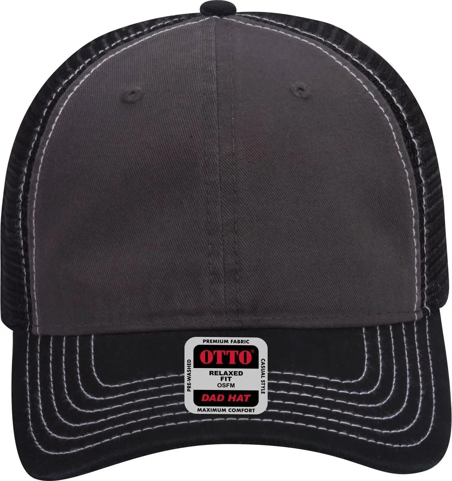 Otto 121-858 6 Panel Low Profile Mesh Back Trucker Dad Cap - Blk/ch.gry/blk - 1/2’’ - 7 5/8’’