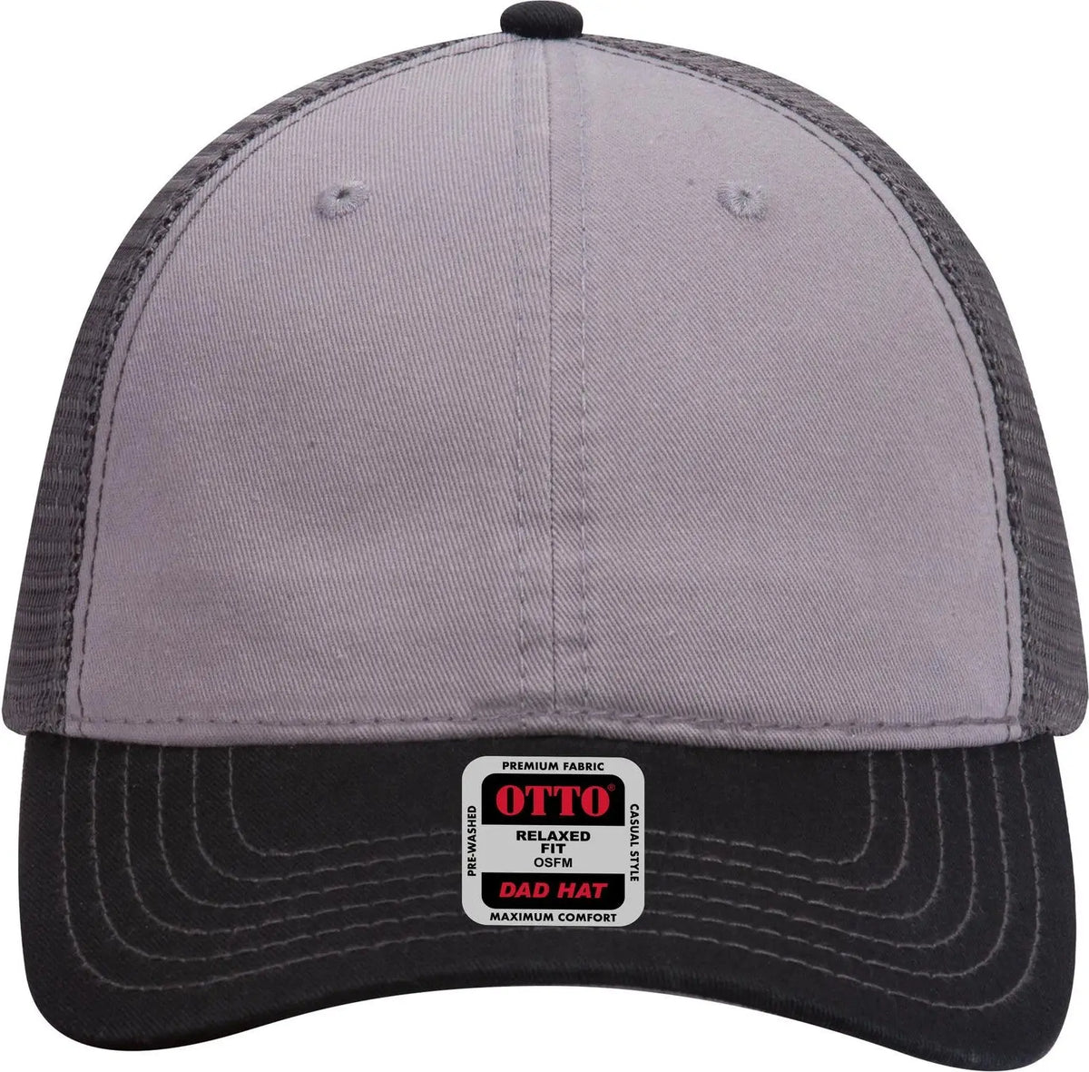 Otto 121-858 6 Panel Low Profile Mesh Back Trucker Dad Cap - Blk/gry/ch.gry - 1/2’’ - 7 5/8’’