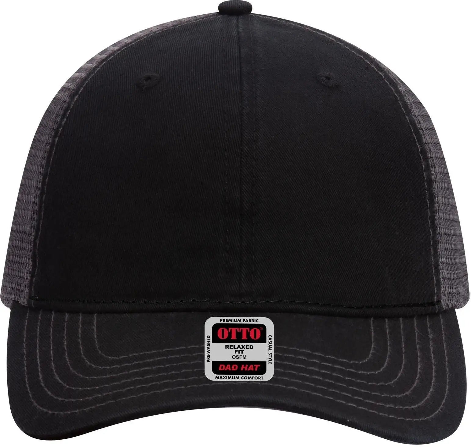 Otto 121-858 6 Panel Low Profile Mesh Back Trucker Dad Cap - Blk/blk/ch.gry - 1/2’’ - 7 5/8’’