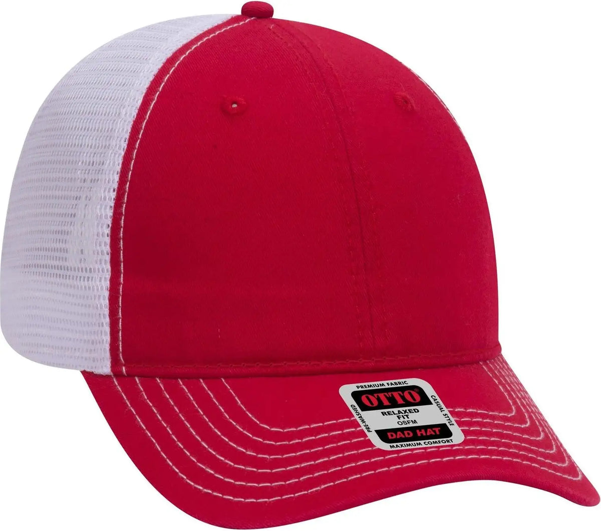 Otto 121-858 6 Panel Low Profile Mesh Back Trucker Dad Cap - Red/red/wht - 1/2’’ - 7 5/8’’
